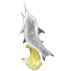 Vintage Italian Murano Art Glass Hand Blown Purp Striped Dolphin Figurine Statue